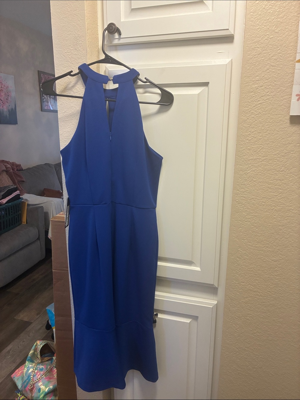 bebe cobalt Blue Halter Midi Dress with Flared Hem NWT - Picture 6 of 14
